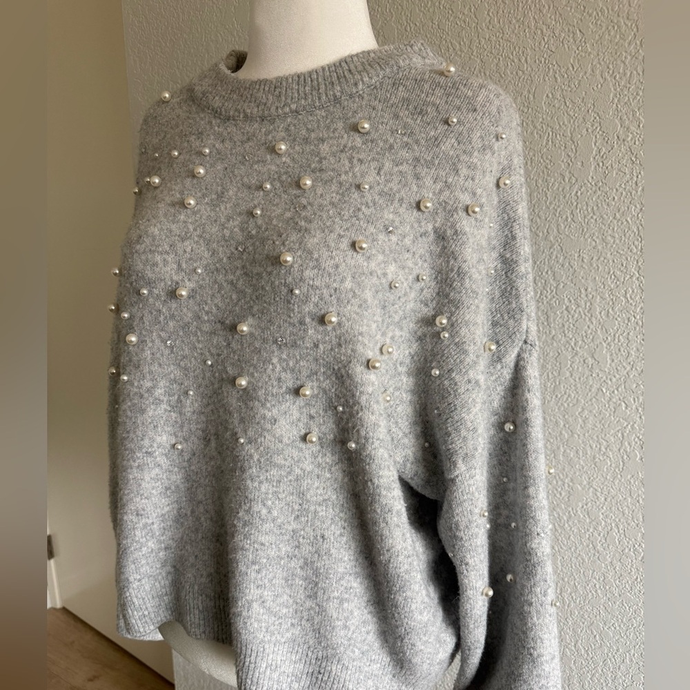 H&M Gray Sweater with Pearl Details